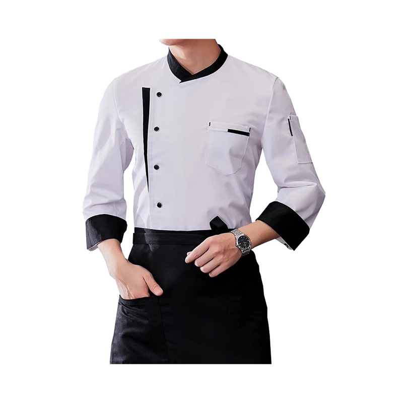 七分袖廚師夾克，帶圍裙的專業餐飲制服
