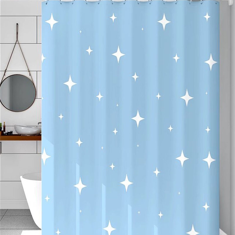 淺藍色星空圖案浴簾，防水防黴廚房浴室隔斷簾，家用衛生間裝飾，含多個掛鉤