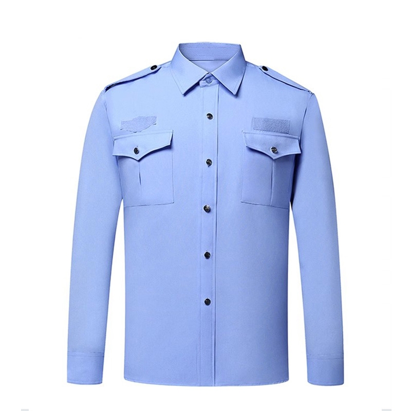 淺藍色長袖制服襯衫 帶胸袋和肩章的專業扣領襯衫 安保及行政行業正式着裝