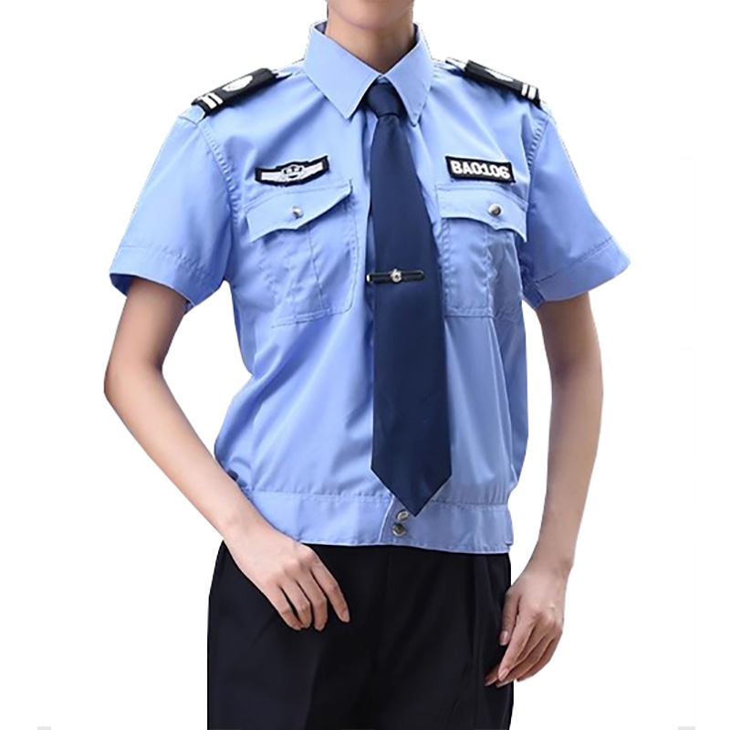 淺藍色短袖物業制服襯衫，安保服務耐用工作服