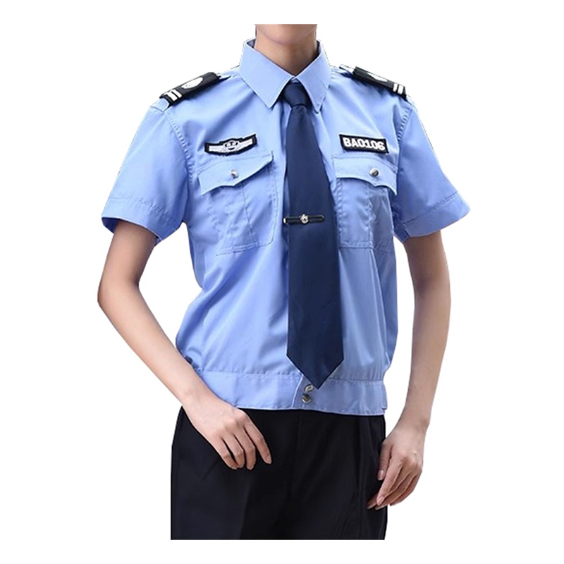 淺藍色短袖物業制服襯衫，安保服務耐用工作服