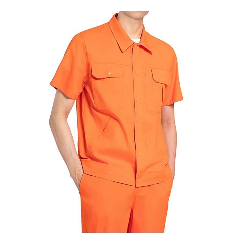 高辨識度橙色短袖工作服套裝 男士工裝制服 工程戶外作業勞保服 夏季透氣款