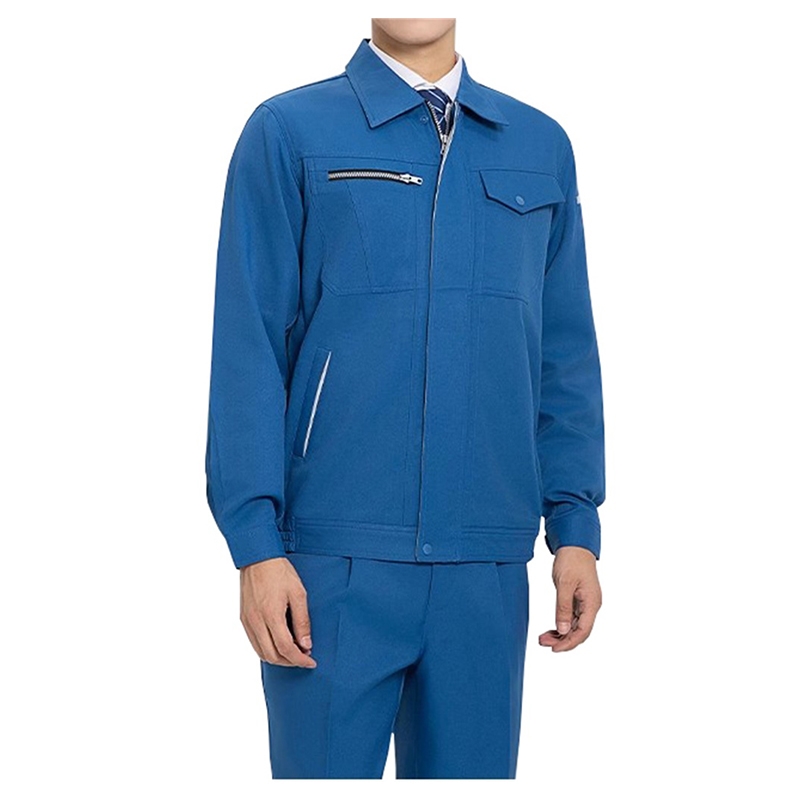 戶外翻領拉鍊紐扣工裝套裝 藍色厚實工裝夾克褲子