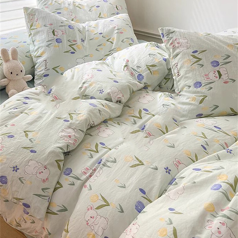 淺綠色卡通兔子牀品套裝  定製尺寸被子枕頭