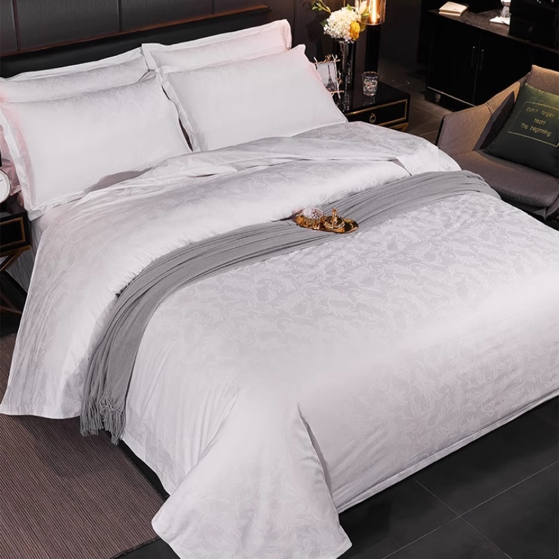 白色提花棉牀品套裝 酒店級質感被套枕套 現代家居簡約牀上用品