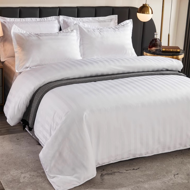 白色條紋牀品套件  精緻條紋設計 臥客臥高端裝飾