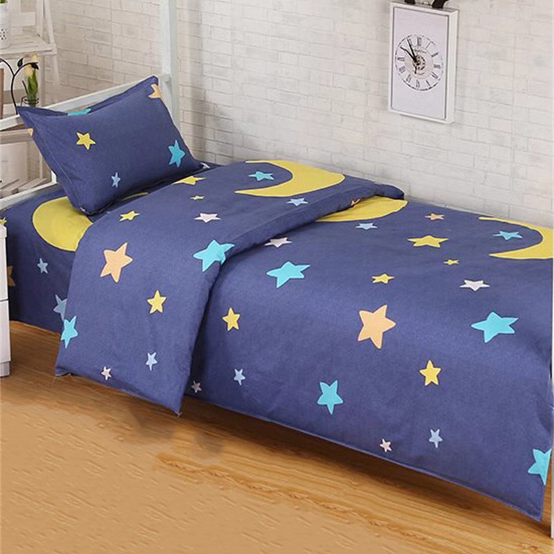 棉材質 + 星空圖案 深藍色牀上用品三件套 星星月亮設計 親膚透氣套件